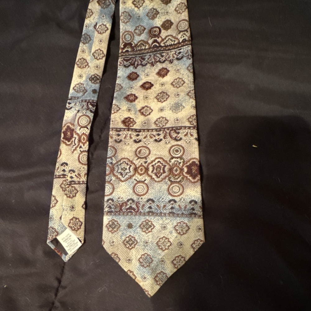 Vintage 90s Reed St. James Geometric Tie Beige Brown Blue Woven One Size